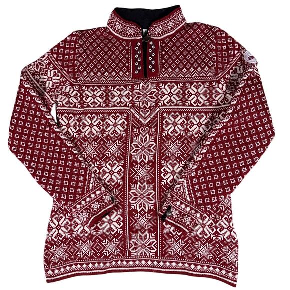 Dale of Norway Peace Knit Sweater Qtr Zip Womens Medium Red 100% New Wool - Picture 2 of 13